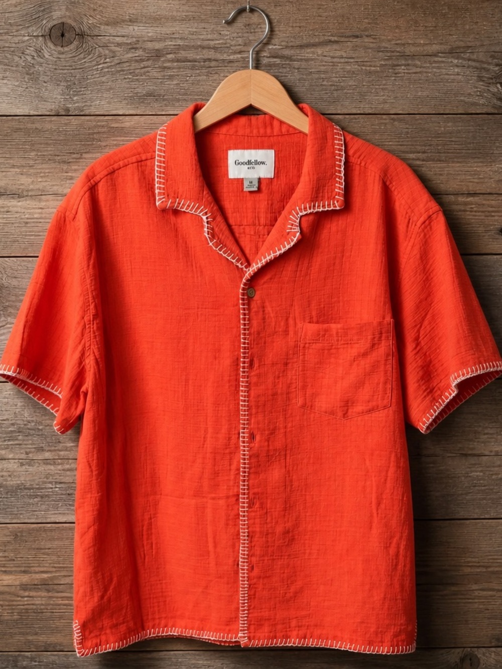 Goodfellow & Co Orange Short-Sleeve Button-Down Shirt with Contrast Stitching